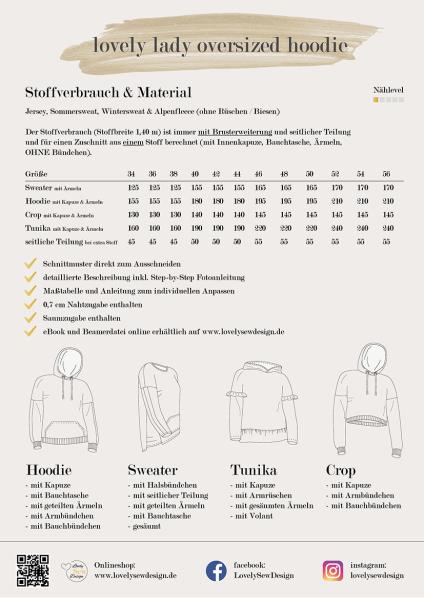 lovely lady oversized hoodie Papierschnittmuster 34-56